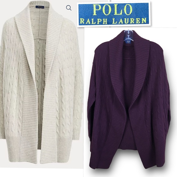 POLO Ralph Lauren 100% Cashmere Open Front Cable Knit Cardigan Sweater Size S - Picture 2 of 10